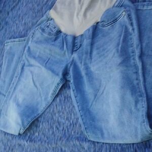 Indigo Blue Straight Leg Maternity Jeans with Vintage Fading
